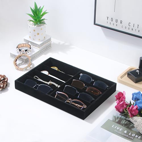 Coward Sunglass Organizer, Black Velvet Glasses Trays, Eyeglasses Watches Jewelry Display - Men Women (8 Grids) - color: Black Velvet, size: Sunglasses Tray