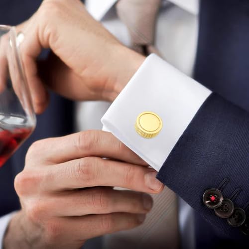 Cuff Links Mens Personalized Classic Round Cufflink Wedding Shirts Cufflinks for Men Jewelry Gifts - style: gold plated