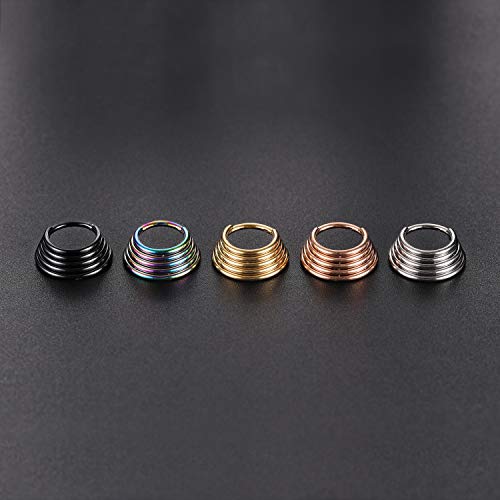 FUNLMO 18G 16G Septum Jewelry Triple Stacked Septum Nose Ring Surgical Steel Daith Conch Helix Cartilage Lobe Piercing Jewelry - color: Style 2: Black-5 tier stack