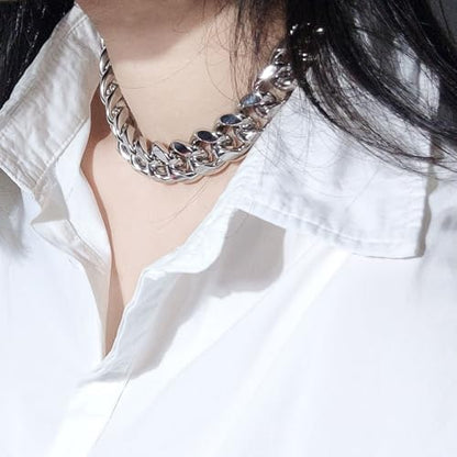 SDA Wide Chunky Gold Chain Necklace - Heavy and Waterproof 316L Surgical Steel with 18K Gold Plating for Modern Men and Women into Hip Hop Fashion - color: B1751-22mm-White Gold