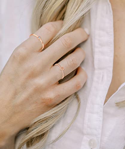 RLMOON Gold Ring Set for Women Dainty Silver Rose Gold Stackable Rings | 14K Gold Plated Simple Heart CZ Pinky Stacking Thumb Rings Plain Band Size 4-12(8-12PCS) - color: Rose Gold Rings