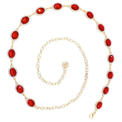 Womens Chain Belt with Jewelry Inlaid Thin Waistband Fashion Waist Belts for Dress Jeans - color: Red