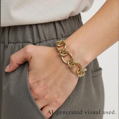 18K Gold Plated Hammered Toggle Bracelet for Women | Chunky hammered statement bracelet with a toggle closure and 3 adjustable sizes, designed for everyday wear and gifting - style: Style One