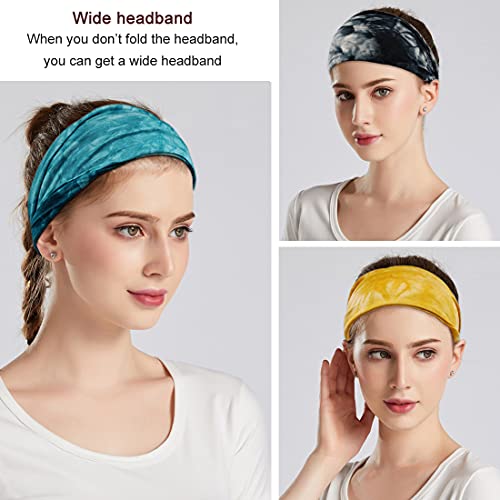 YONUF Boho Headbands For Women Fashion Wide Headband Yoga Workout Head Bands Hair Accessories Elastic Tie Dye Band 6 Pack - color: Tie dye