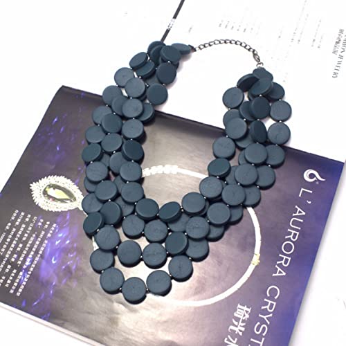 Colorful Beaded Necklace for Women,Chunky Wooden Bib Choker Necklace,Statement African Jewelry Multicolor Maroon Blue Fashion Collar Necklace - color: blue
