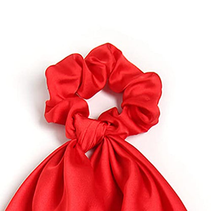 3PCS Hair Scarf Scruncheis for Women Knotted Bow Hair Ties Elastic Bands Satin Hair Ribbon Scrunchy Red Ponytail Holder for Women and Girls (Red Yellow Blue) - color: Red Yellow Blue