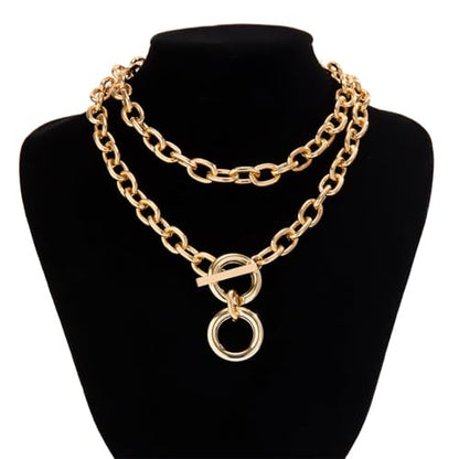 Layered Chunky Gold Silver Necklace Big Cuban Chain Statement Necklace Stacked Punk Chain Choker Necklaces for Women Trendy Jewelry Birthday Gifts - color: 02 Gold