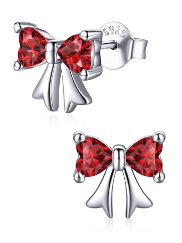 ChicSilver 925 Sterling Silver Bow/Butterfly Earrings for Women Hypoallergenic Birthstone Earrings Dainty Bow/Butterfly Jewelry Gift for Women - color: Bow-January-Garnet