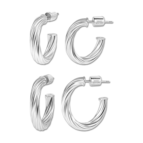 Small Gold Hoop Earrings for Women | 18K Gold Plated Non Tarnish Hoops, Classic Polished Huggie Earrings, 925 Sterling Silver Base, Twist Hoop. (4x20mm & 4x25mm, 3x15mm & 3x20mm) - color: Silver, size: Twist Hoop (4x20mm & 4x25mm)