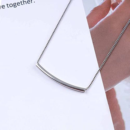 Boho Bent Bar Pendant Necklace Tube Bar Necklace Silver Round Tube Necklace Curved Bar Necklace Minimalist Choker Necklace Jewelry for Women
