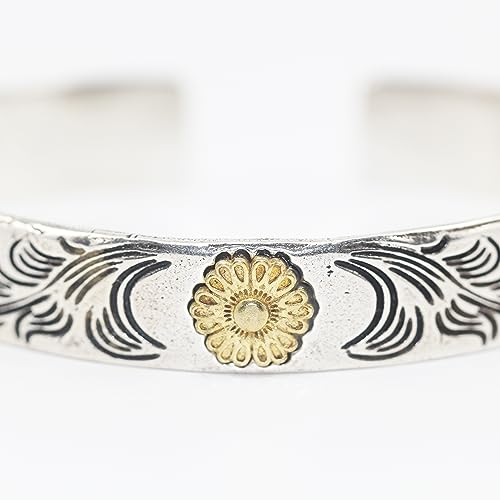 Innocence S925 Silver-Plated Antique Wide Feather Cuff Bracelet For Men Women Adjustable Retro Twisted Feathers Bracelets Gift Jewelry - color: Flower