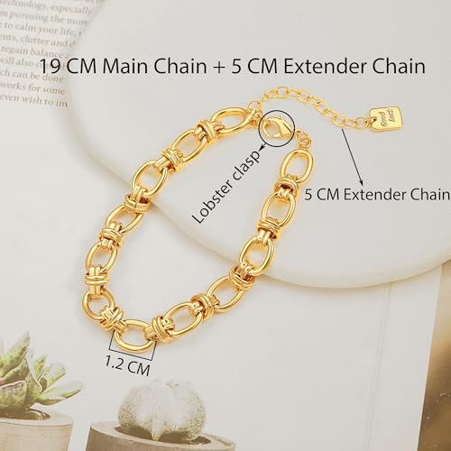 SOFYBJA 18k Gold Plated Personalized Chunky Cuban Oval Link Chain Bracelets for Men Toggle Rope Bracelet Jewelry for Women - style: Chunky Oval Twist Chain Link Bracelet