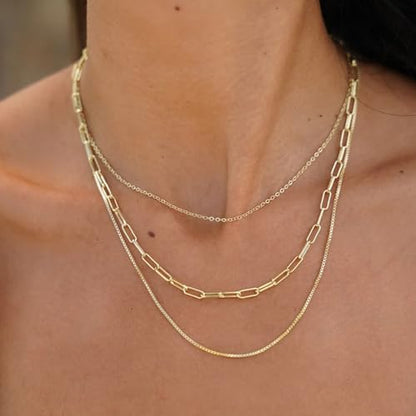 Layered Gold Necklaces for Women14K Gold Planted Non Tarnish | Cuban, Herringbone,Figaro,Paperclip Chain Layering Stack Choker Necklace , Trendy Jewelry Gift for Women - color: G