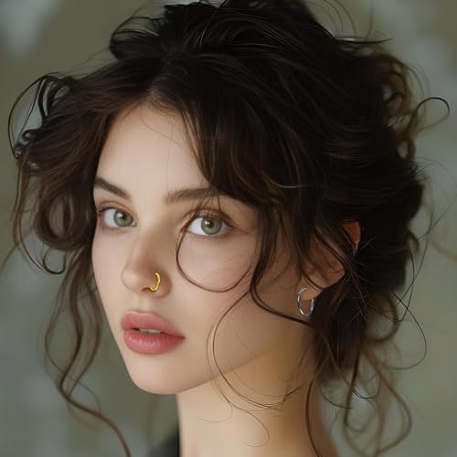 10Pcs Gold Nose Ring Hoop 18G/20G Clicker Nose Hoops Hypoallergenic Stainless Steel Nose Piercings Jewelry Gold Nose Jewelry Septum Helix Cartilage Lip Body Piercings for Women Men 7mm 8mm 9mm 10mm 12mm - color: Black and Gold-20G