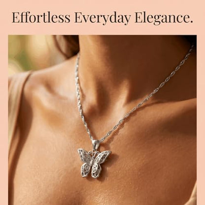 SHINYY Butterfly Pendant Necklace for Women 18K Stainless Steel Charm Bracelet Jewelry Gift for Her - color: Silver