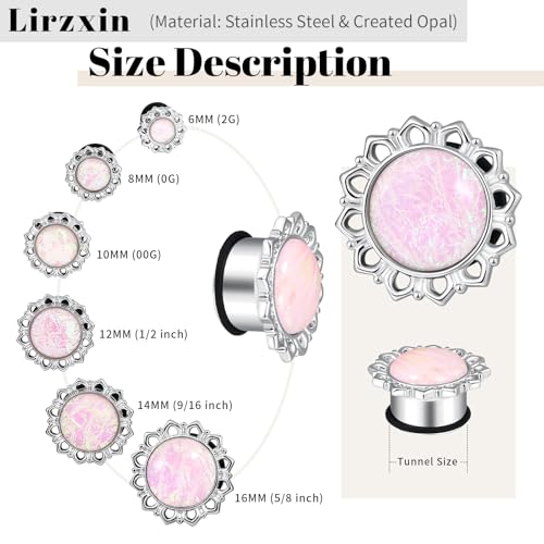 Ear Tunnels Gauges, 2PCS Stainless Steel Tunnel Set Single Flared Pink Solid Opal Flower Ear Gauges 00G Ear Piercing Jewelry - size: 1/2 inch(12mm)