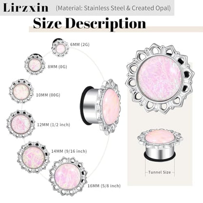 Ear Tunnels Gauges, 2PCS Stainless Steel Tunnel Set Single Flared Pink Solid Opal Flower Ear Gauges 00G Ear Piercing Jewelry - size: 5/8 inch(16mm)