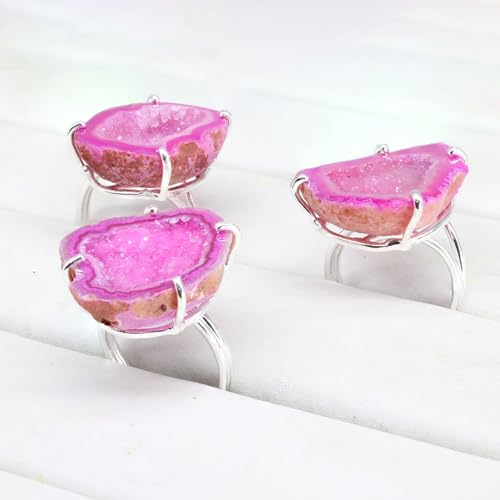 Geode Ring Set with Agate and Quartz Crystals,Stone Sizes 25-30mm - color: Pink, style: 1