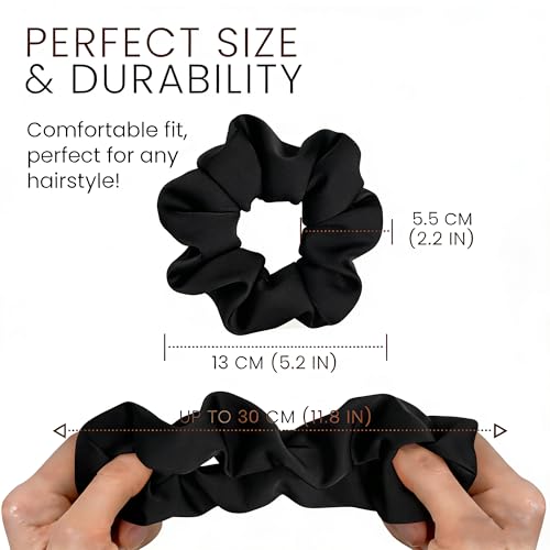 Big Satin Scrunchies for Women, 5.2 Inches Large Scrunchie, Silk Elastic Ponytail Holders for Girls, Jumbo Hair Ties for Thick/Curly Hair, Soft Scrunchy No Crease No Pilling, 4 Pack - color: Black+Coffee
