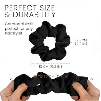 Big Satin Scrunchies for Women, 5.2 Inches Large Scrunchie, Silk Elastic Ponytail Holders for Girls, Jumbo Hair Ties for Thick/Curly Hair, Soft Scrunchy No Crease No Pilling, 4 Pack - color: Black+Coffee