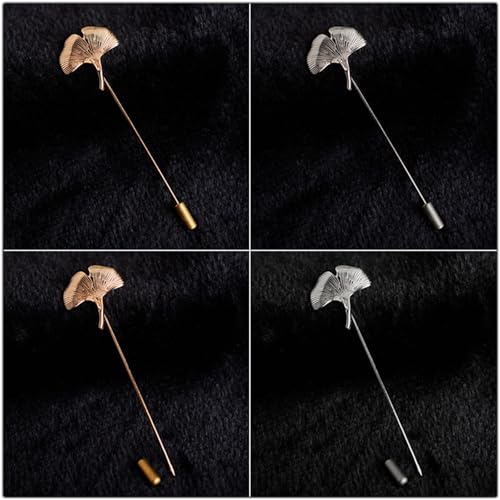 Dreuyet Simple Gold Silver Plated Long Brooch Pins with Cute Animal Antlers Leaves Plant Bees Rabbits Rose Flower Feather Brooch Jewelry for Women Men Elegant Suit Collar Lapel Pin - style: Ginkgo Leaves