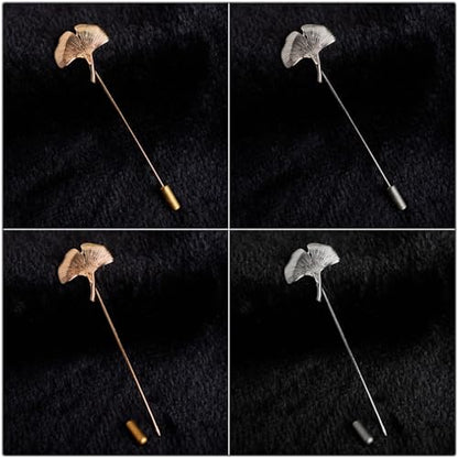 Dreuyet Simple Gold Silver Plated Long Brooch Pins with Cute Animal Antlers Leaves Plant Bees Rabbits Rose Flower Feather Brooch Jewelry for Women Men Elegant Suit Collar Lapel Pin - style: Ginkgo Leaves