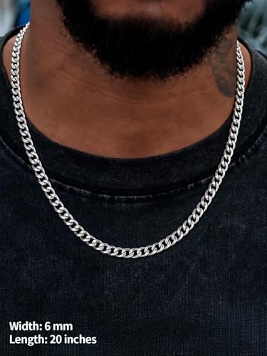U7 Cuban Link Chain for Men, Stainless Steel Chain Necklace with Gift Box - color: a. 6mm Steel, size: 22 Inch