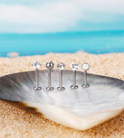 BSJ4U 5 Pcs Titanium Floating Belly Button Rings 14G Hypoallergenic Belly Rings for Women 8mm/10mm/12mm/14mm Internally Threaded Flat Navel Belly Piercing Jewelry - size: 14mm