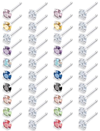18G 20G 22G Round Cubic Zirconia Nose Rings Studs for Women Men 316L Stainless Surgical Steel Nose Ring Stud Piercing Jewelry Silver Clear CZ 1.5mm 2mm 3mm - style: 18G Straight Silver CZ 3 mm