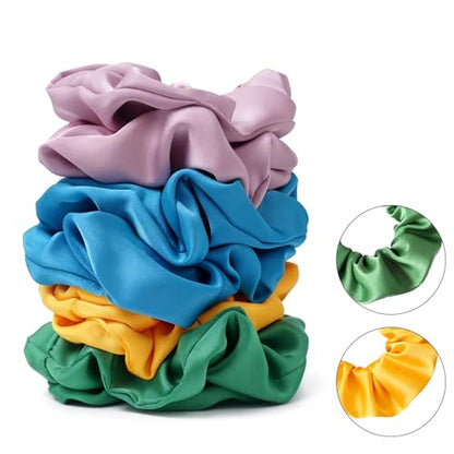 Satin Scrunchies for Women – 8PCS Dopamine Bright Silk Hair Ties – No Crease, Frizz-Free, Vibrant & Energetic Hair Bands for Thick & Thin Hair, Bold Hair Accessories Gifts - color: Large-Dopamine