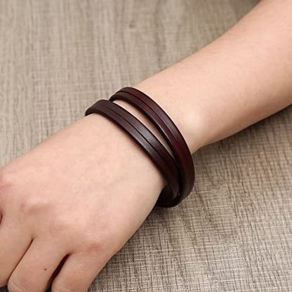 HZMAN Men's & Women's PU Leather Wrap Bracelet - Handmade Steampunk Style Wristband (8.0 Inch) - color: Brown