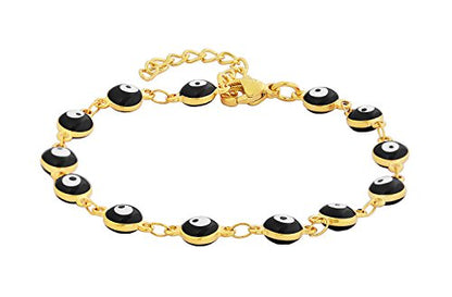Women's Charm Enamel Evil Eye Protection Link Chain Bracelet - color: Gold,Black