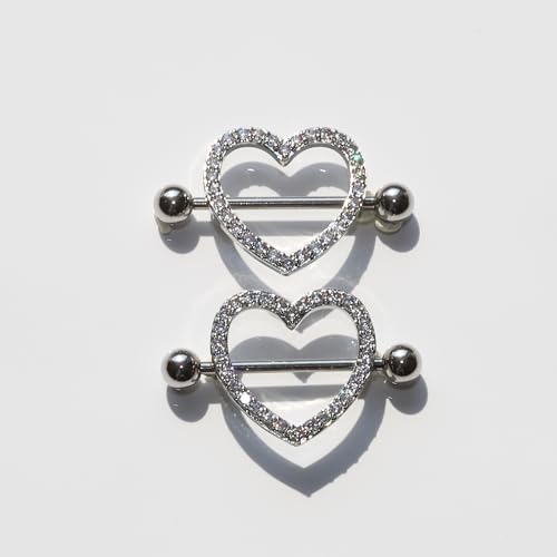 BSJ4U Nipple Piercing Jewelry 14G Stainless Steel Nipple Rings for Women Heart Butterfly Flower Bow Nipple Barbells - color: Silver CZ Nipple Piercing Jewelry
