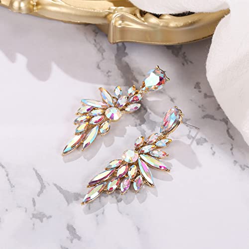 Women's Wedding Bridal Earrings Prom Dangle Earring | Shiny Crystal Teardrop Multi Marquise Cluster for Bride Bridesmaid Bling Jewelry Costume Party Accessories - color: 09-Iridescent AB