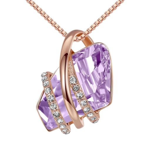 Leafael Wish Stone Pendant Necklace with Birthstone Crystal, 18K Rose Gold Plated/Silvertone, 18" + 2" - color: 106-June-Alexandrite Light Purple-Rose Gold Plated