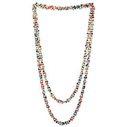 COOLSTEELANDBEYOND Colorful Wood Beads Long Chains Necklace, Multi-Strand, Dress Party Event Prom