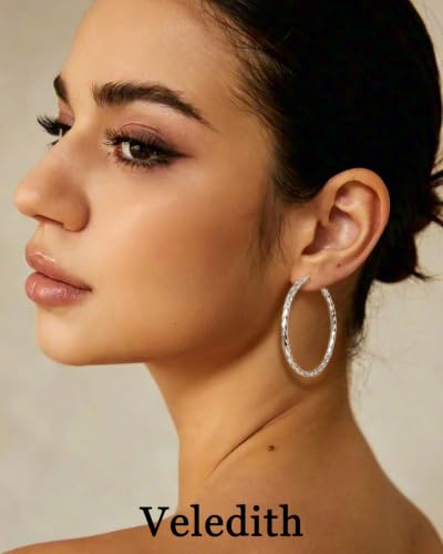 3MM Thin Sterling Silver Hoop Earrings for Women Hypoallergenic | Lightweight Small Silver Hoop Earrings Thin Twisted Hoop Earrings for Sensitive Ears - color: Silver-50MM