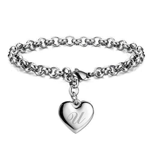 Monily Birthday Gifts for Women Initial Charm Bracelets for Women Letters Alphabet Heart Bracelet for Women - color: U: Heart