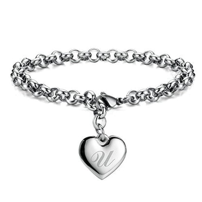 Monily Birthday Gifts for Women Initial Charm Bracelets for Women Letters Alphabet Heart Bracelet for Women - color: U: Heart