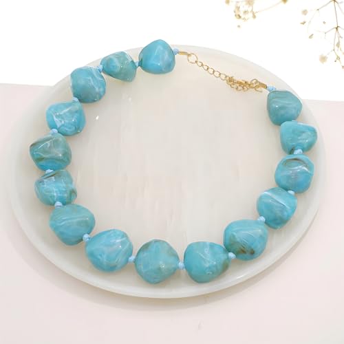 We We Chunky Colorful Beaded Necklace for Women Large Boho Statement Bead Chokers Necklaces Turquoise Blue Big Beads Jewelry Neck Summer Beach - color: big bead turquoise