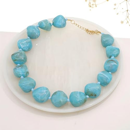 We We Chunky Colorful Beaded Necklace for Women Large Boho Statement Bead Chokers Necklaces Turquoise Blue Big Beads Jewelry Neck Summer Beach - color: big bead turquoise