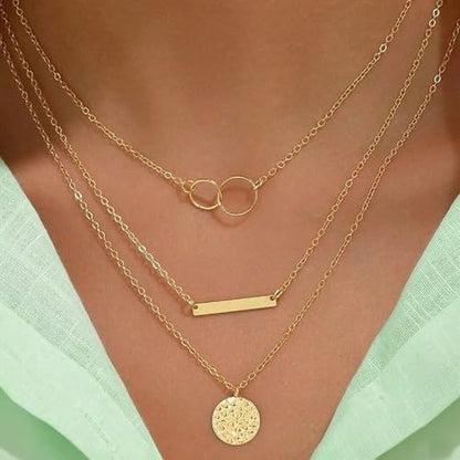 Layered Necklace Pendant Handmade Dainty Choker Bar Layering Long Necklace for Women(Silver) - color: Golden buckle