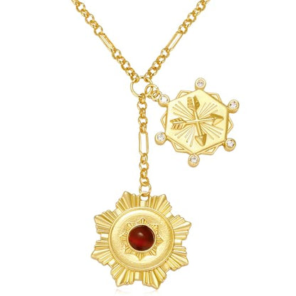 Chunky Gold Necklace for Women, 18K Waterproof Heart Necklace Statement Necklace Gold Charm Necklace Chunky Jewelry Paperclip Chain Choker Gift for Women - style: Flower Sun Coin