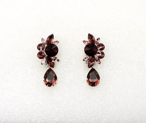 Faship Statement Dangling Floral Clip On Earrings For Women - color: Burgundy