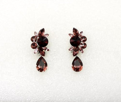 Faship Statement Dangling Floral Clip On Earrings For Women - color: Burgundy