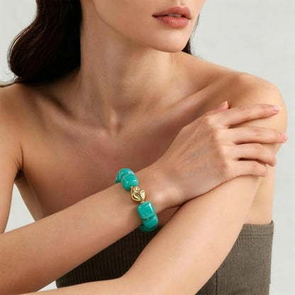VIBILIA Chunky Beaded Bracelet for Women Multicolor Big Resin Acrylic Bead Elastic Stretch Bracelet, Trendy Statement Bracelets Boho Summer Beach Vacation Charm Jewelry - color: Square-Green
