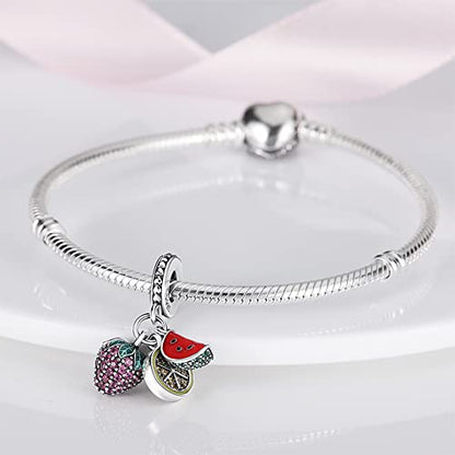 KUNSIR Charms Beads fits Pandora Charm bracelets for Woman 925 Sterling Silver Dangle Pendant Bead Jewelry Beads Gifts Happy Birthday Charms for Women Bracelet&Necklace - style: # Fruit 3-Piece Charms