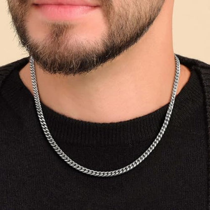 Gold Cuban Link Chain for Men Mens Stainless Steel Miami Curb Chains Necklace 5/8/10/12/14mm Thick Real Gold/Silver/Black Plated Diamond Cut Non-Tarnish Jewelry Trendy Gifts 16-30 Inch with Gift Box - color: 5mm Width - Stainless Steel, size: 22 in (56 cm