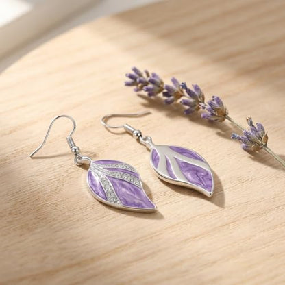 Leaf Dangle Earrings for Women, Boho Tropical Dangling Jewelry, Summer Earring Accessory, Birthday Gift for Her - color: Purple