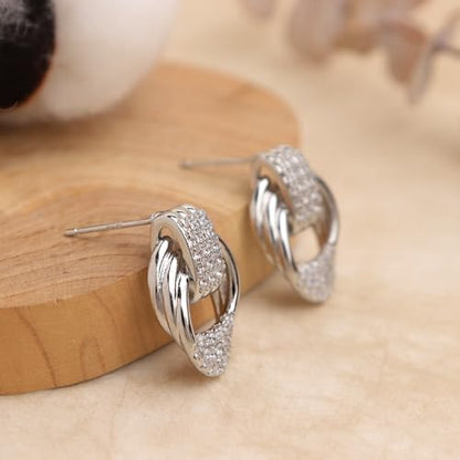 Jean Beau Chunky Gold Stud Earrings for Women Trendy Gold Plated Dangle Drop Prom Birthday Fashion Office Jewelry Gift - color: Silver CZ